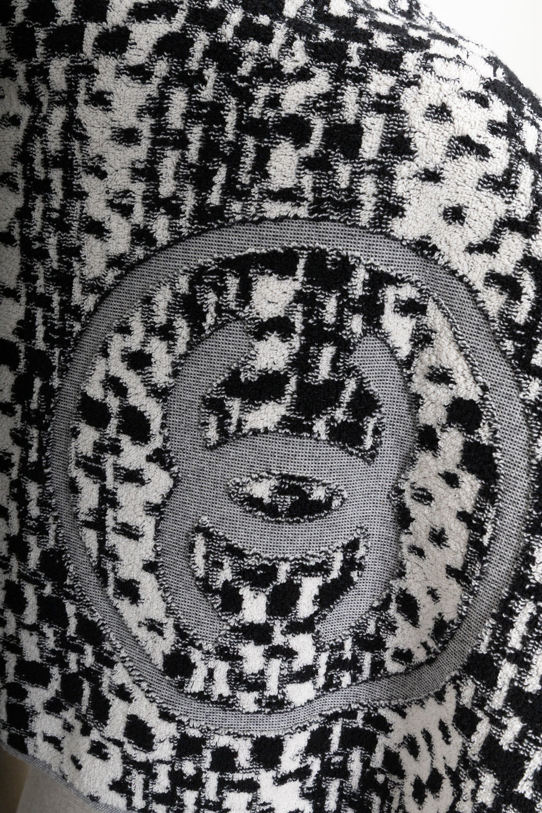 CHANEL CC Terrycloth Beach Shoulder Bag Black White