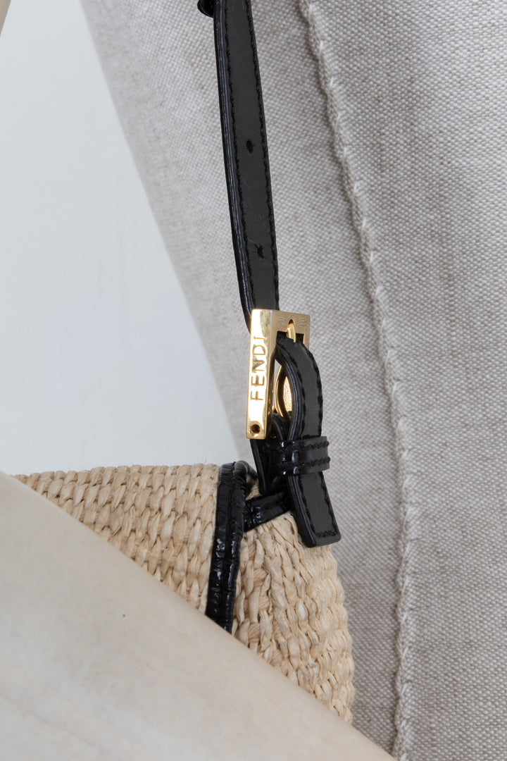 FENDI Mamma Baguette Bag Raffia Beige