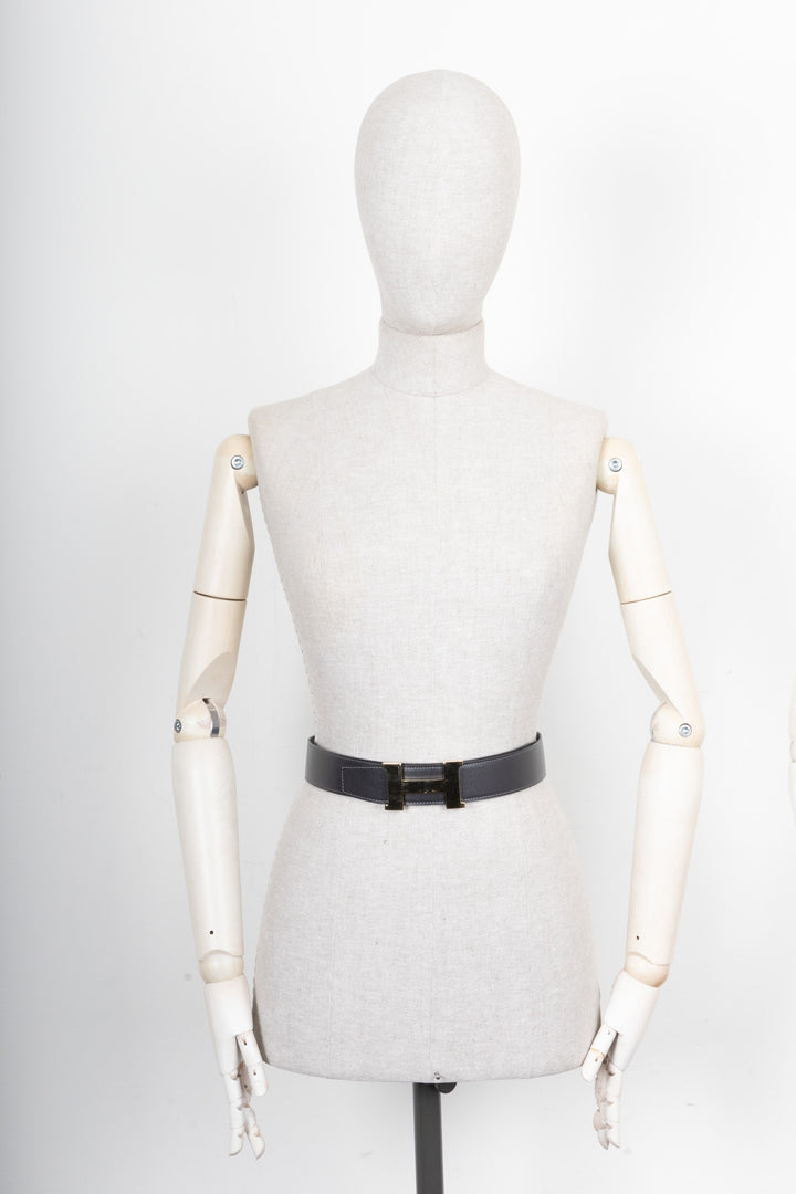 HERMÈS Constance Belt Blue Jean Brown