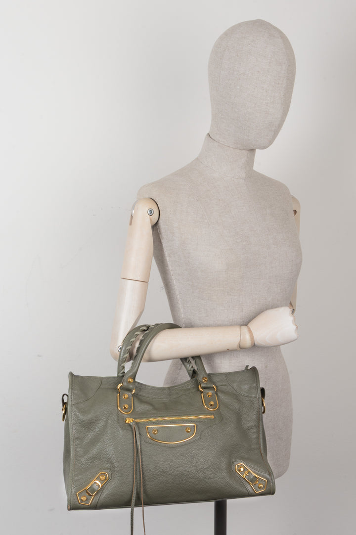 BALENCIAGA City Bag Leather Green Gold