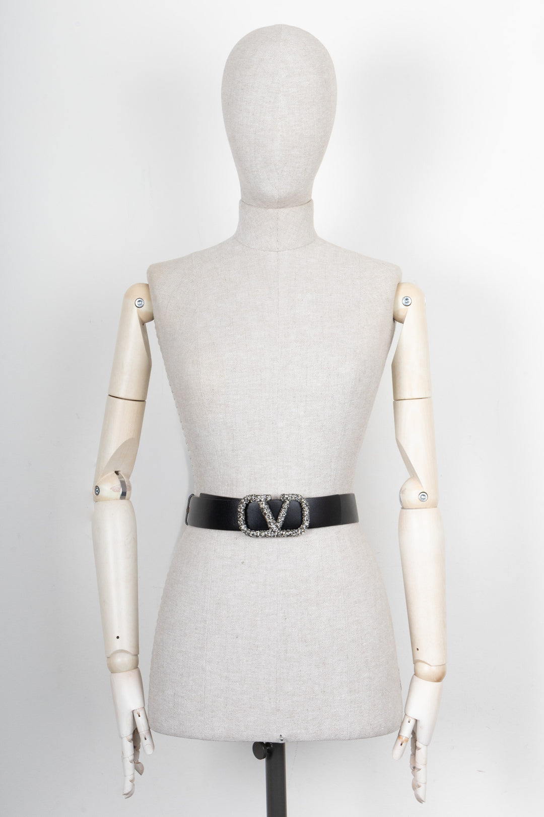 VALENTINO V-Logo Reversible Belt Crystals Black Gold