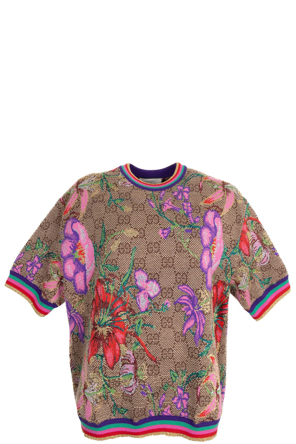 GUCCI Supreme Short Sleeve Floral Knit Multicolor
