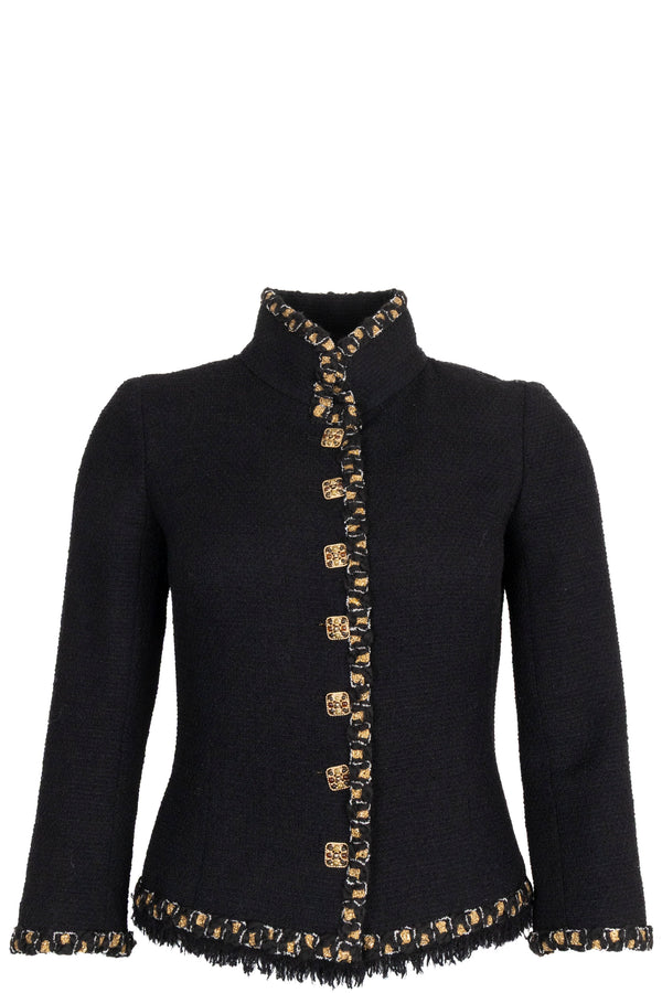 Veste en tweed noire à col montant boutonné Chanel Gripoix