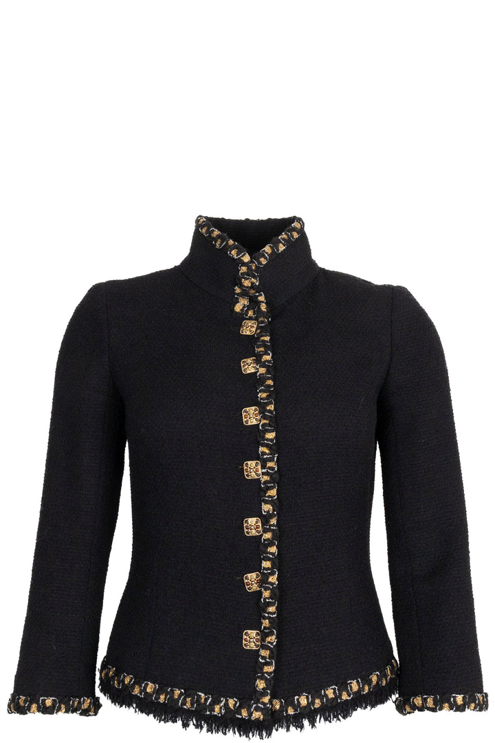 CHANEL Gripoix Buttoned High Neck Tweed Jacket Black