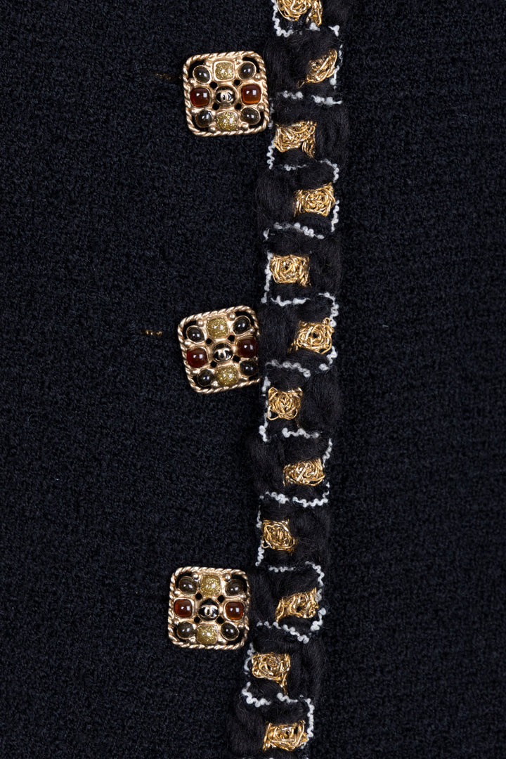 CHANEL Gripoix Buttoned High Neck Tweed Jacket Black