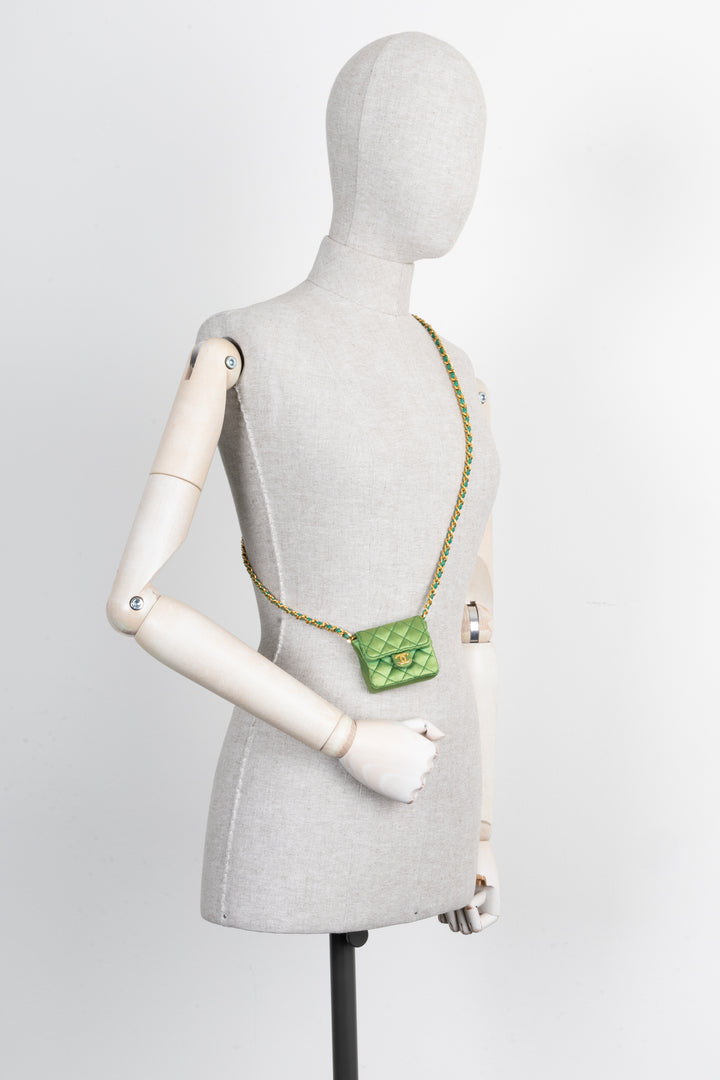 CHANEL Micro Flap Bag Silk Green