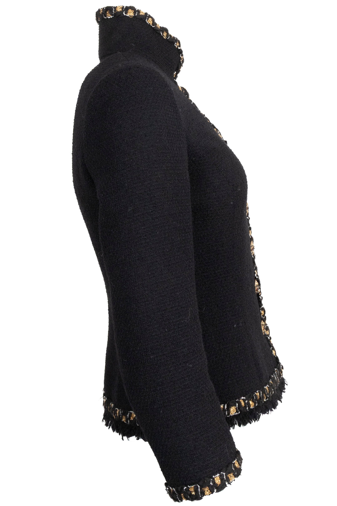 CHANEL Gripoix Buttoned High Neck Tweed Jacket Black