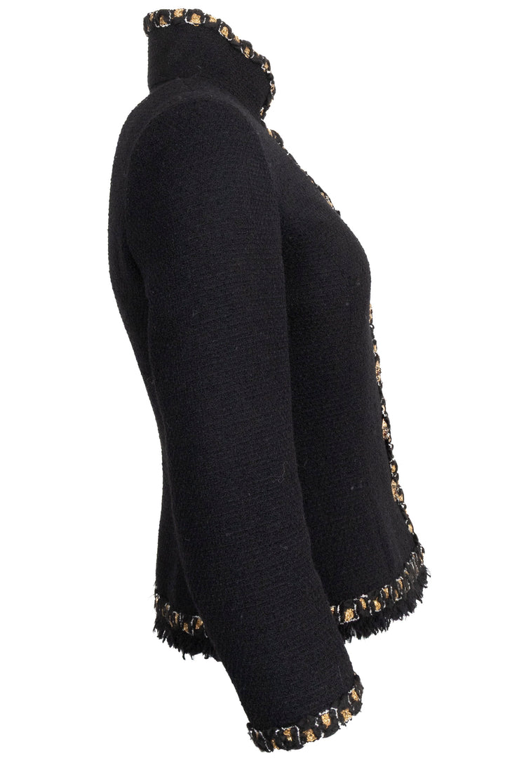 CHANEL Gripoix Buttoned High Neck Tweed Jacket Black