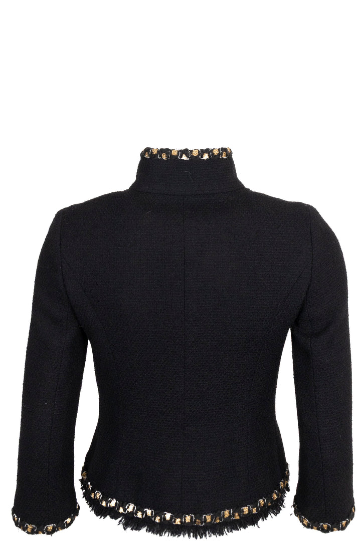 CHANEL Gripoix Buttoned High Neck Tweed Jacket Black