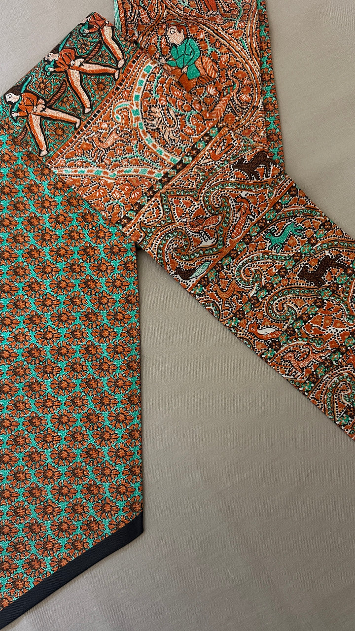 HERMÈS Mosaic Maxi Twilly Silk Camel Turquoise