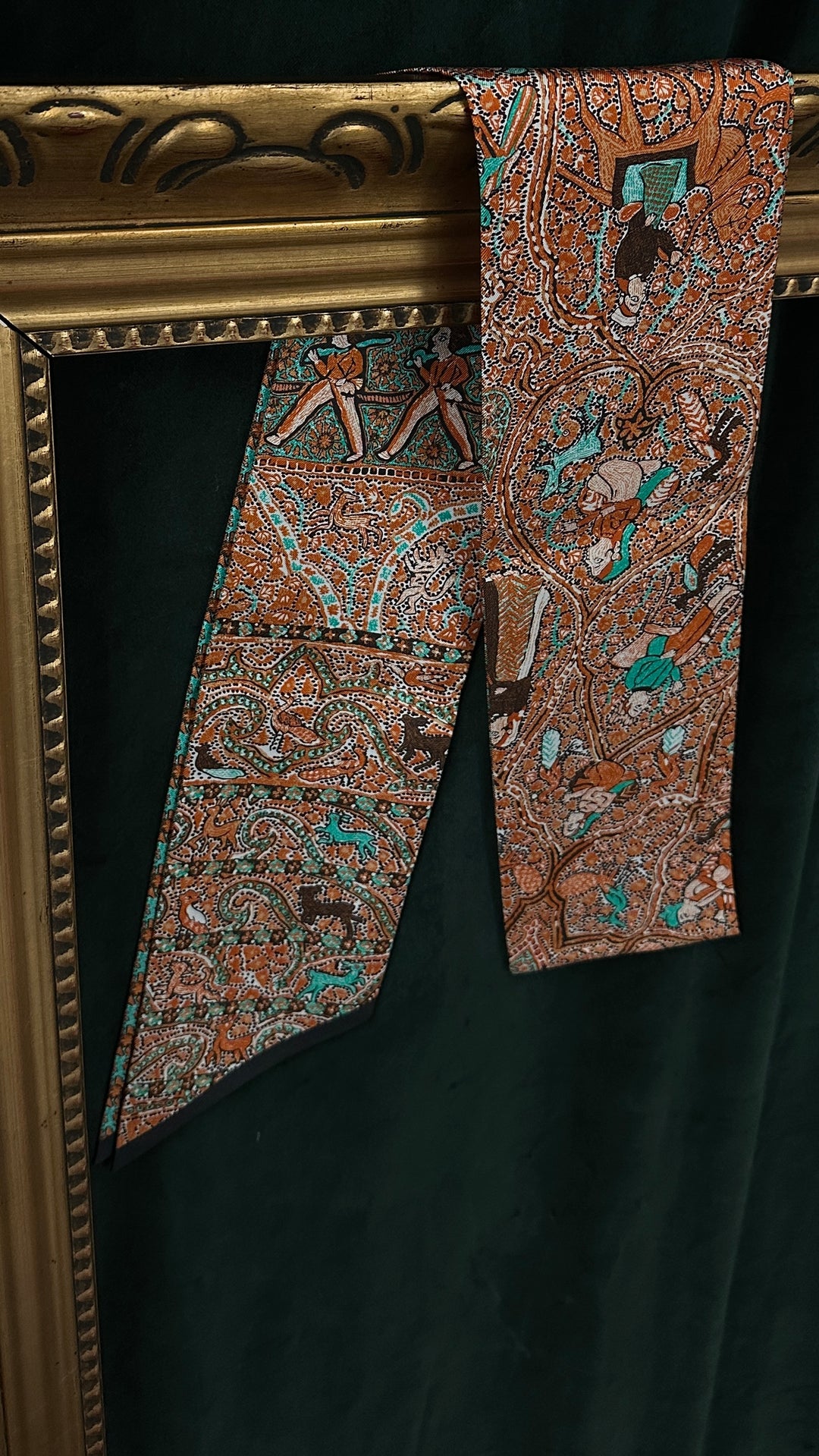 HERMÈS Mosaic Maxi Twilly Silk Camel Turquoise