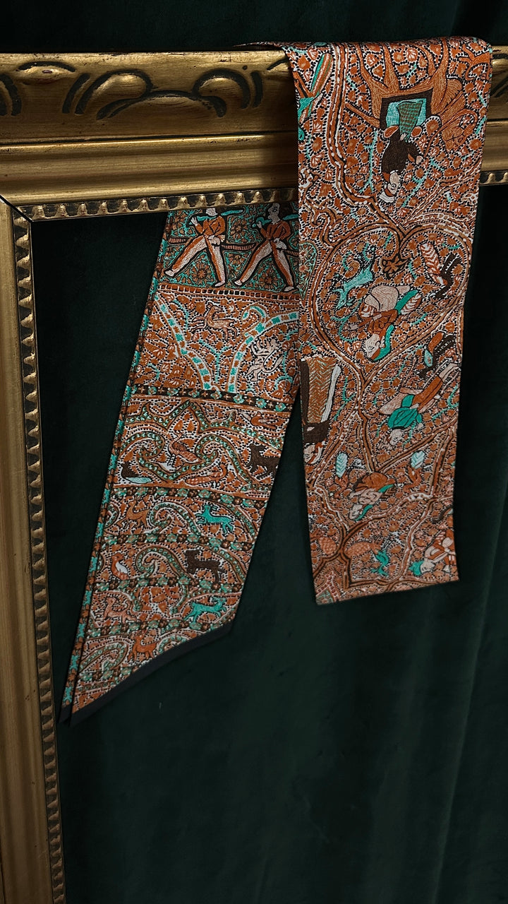 HERMÈS Mosaic Maxi Twilly Silk Camel Turquoise