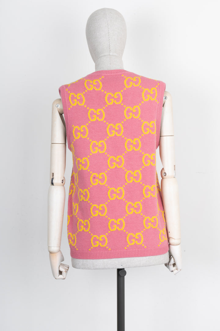 GUCCI GG Knit Vest Wool Pink