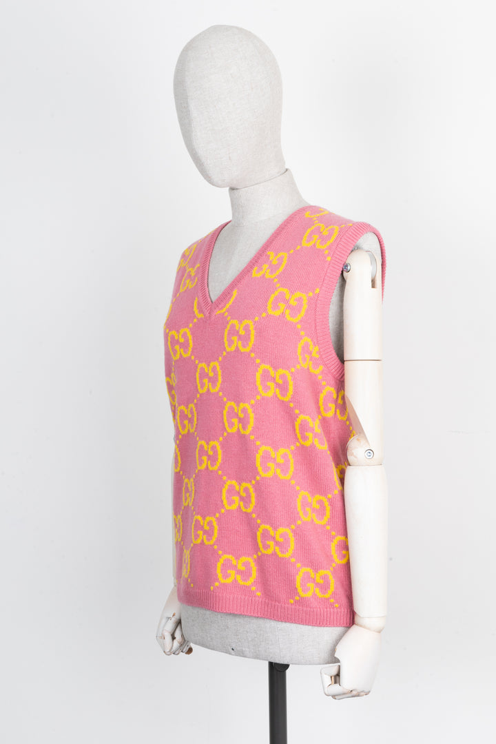 GUCCI GG Knit Vest Wool Pink