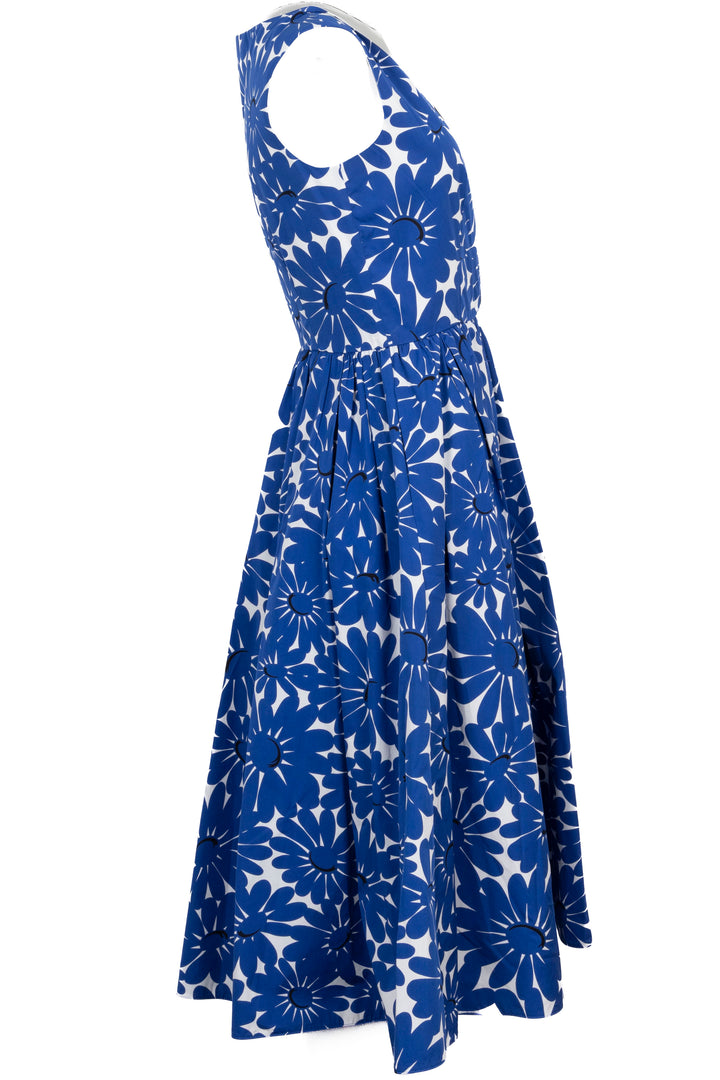 PRADA Flower Print Midi Dress Blue White