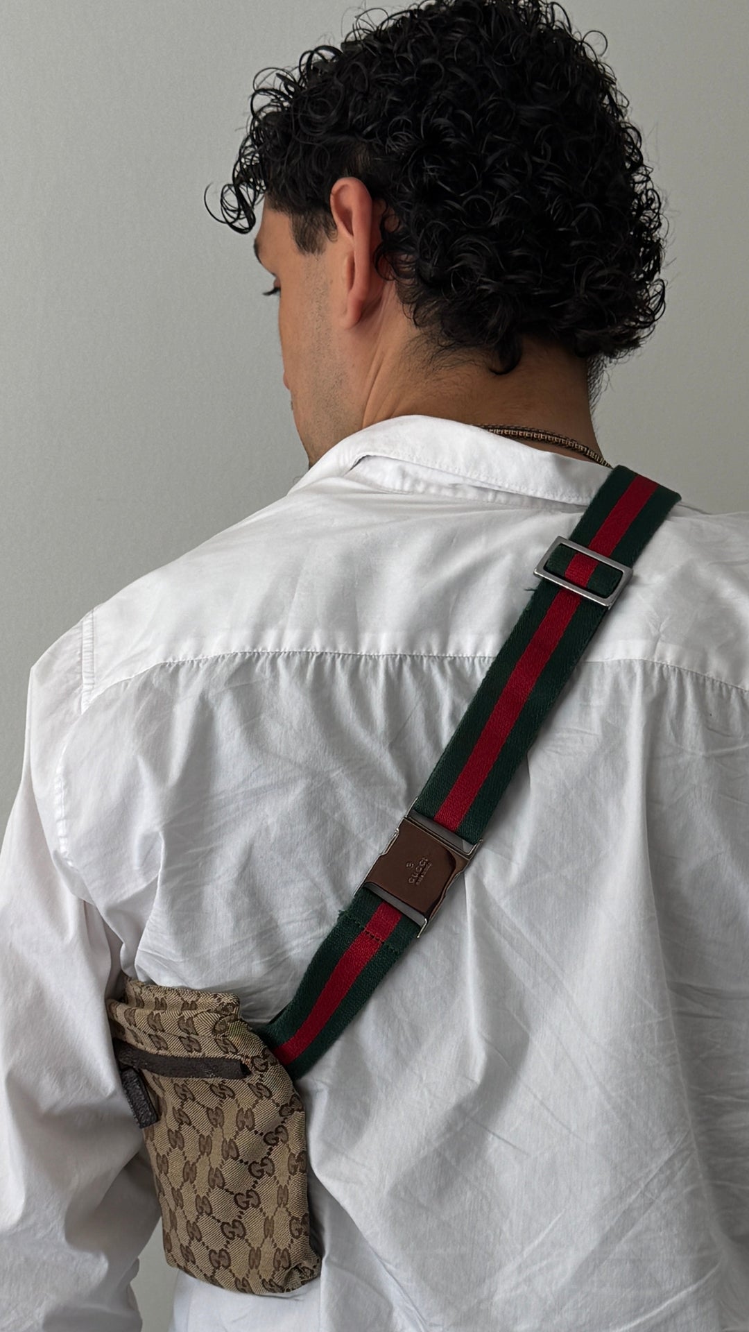 GUCCI GG Double Pocket Belt Bag Canvas Web