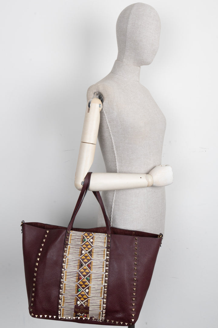 VALENTINO Rockstud Shopping Tote Bordeaux