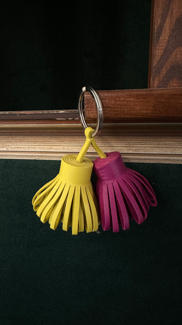 HERMÈS Carmen Uno Dos Key Ring Yellow Fuchsia