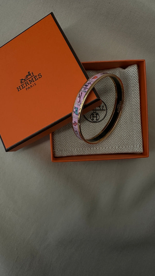 HERMÈS Horse Print Thin Bracelet Pink