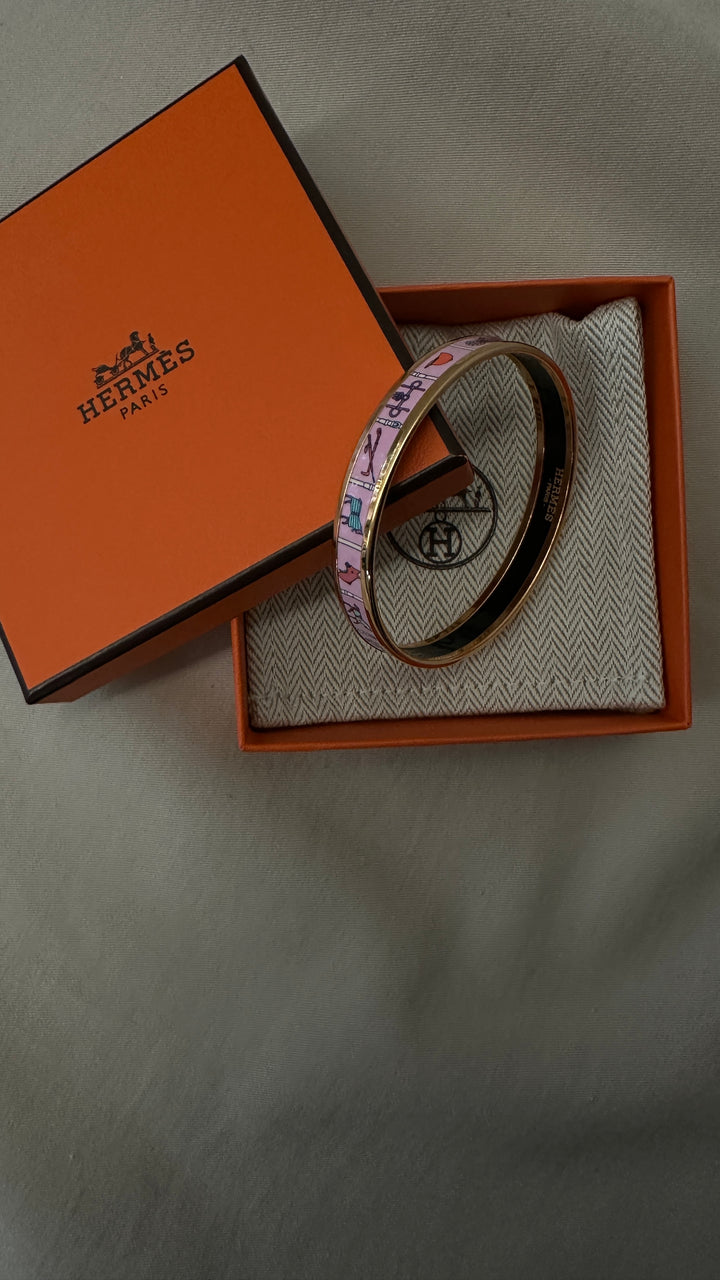 HERMÈS Horse Print Thin Bracelet Pink