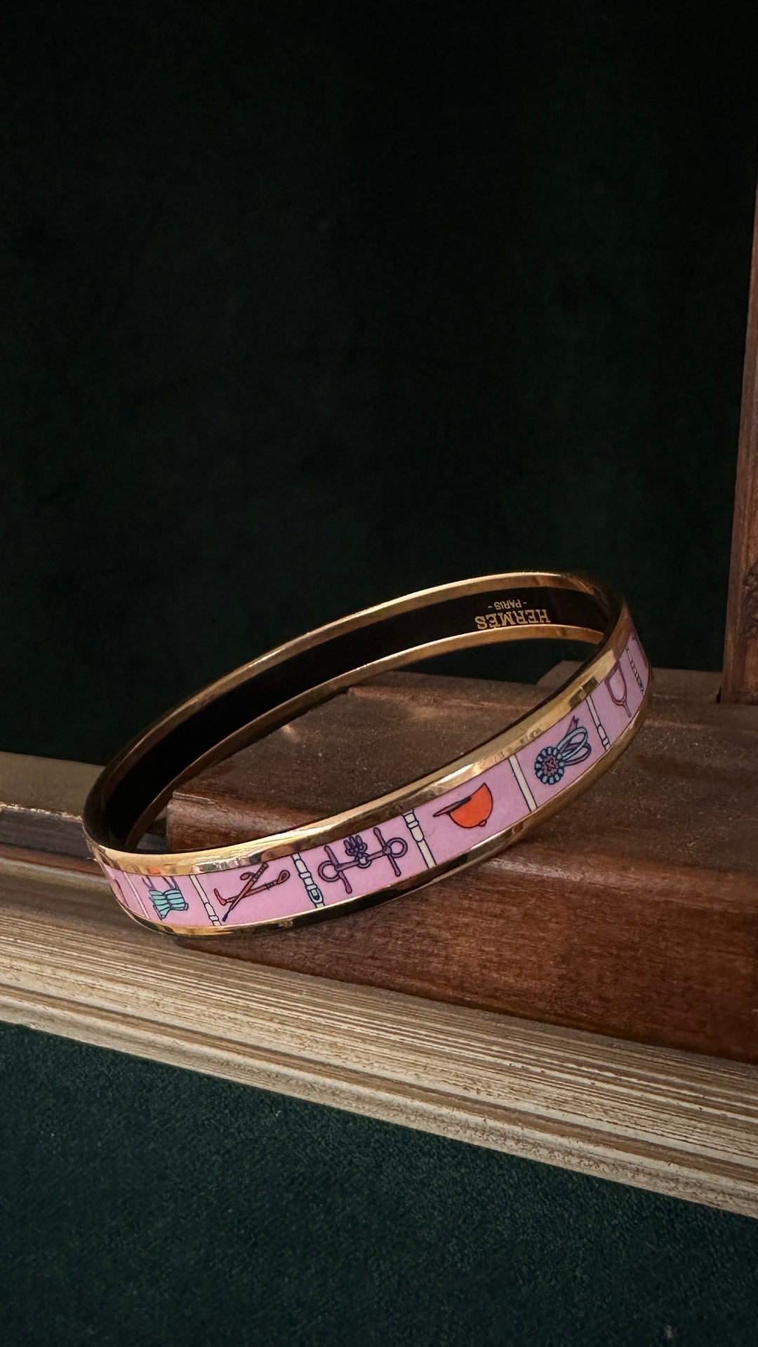 HERMÈS Horse Print Thin Bracelet Pink