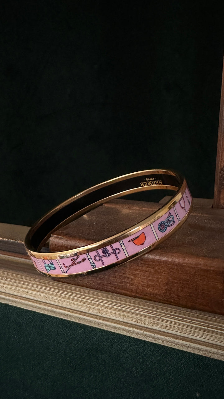 HERMÈS Horse Print Thin Bracelet Pink