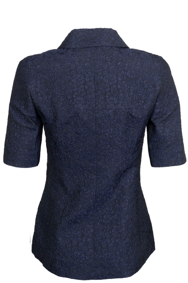 CHANEL Short Sleeve Jacket Silk Navy