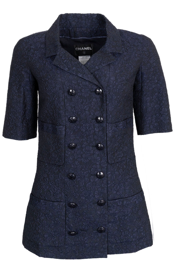 CHANEL Short Sleeve Jacket Silk Navy