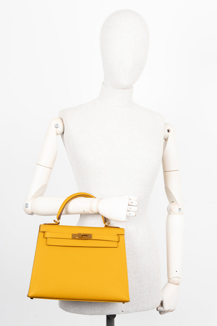 HERMÈS Kelly 28 Sellier Epsom Jaune Ambre