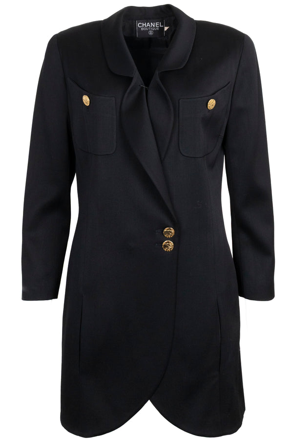 CHANEL Blazer queue-de-pie à deux boutons noir
