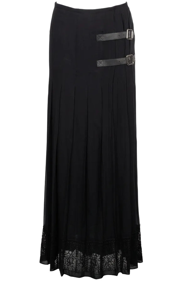 CHANEL Plissee Skirt Silk Black