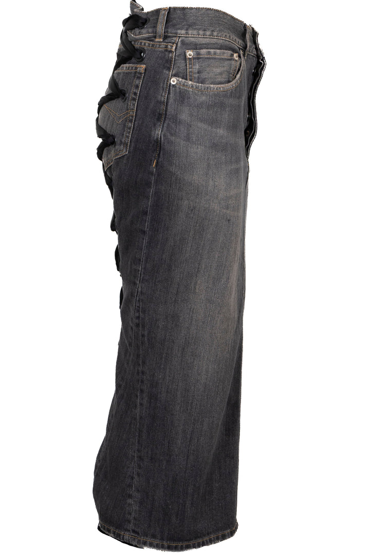 BALENCIAGA Lace Up Skirt Denim Grey