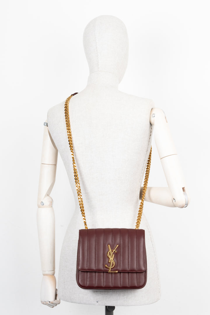SAINT LAURENT Vicky Quilted Crossbody Bag Burgundy