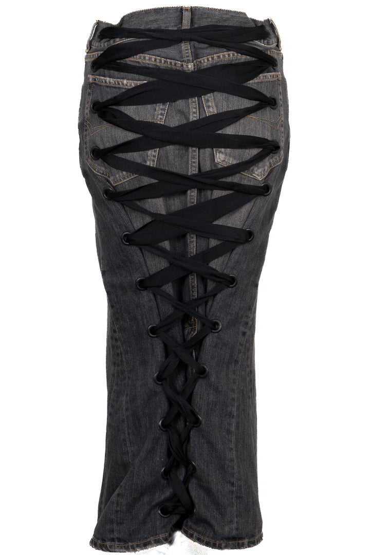 BALENCIAGA Lace Up Skirt Denim Grey