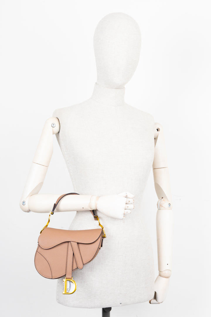 CHRISTIAN DIOR Mini Saddle Bag with Strap Taupe