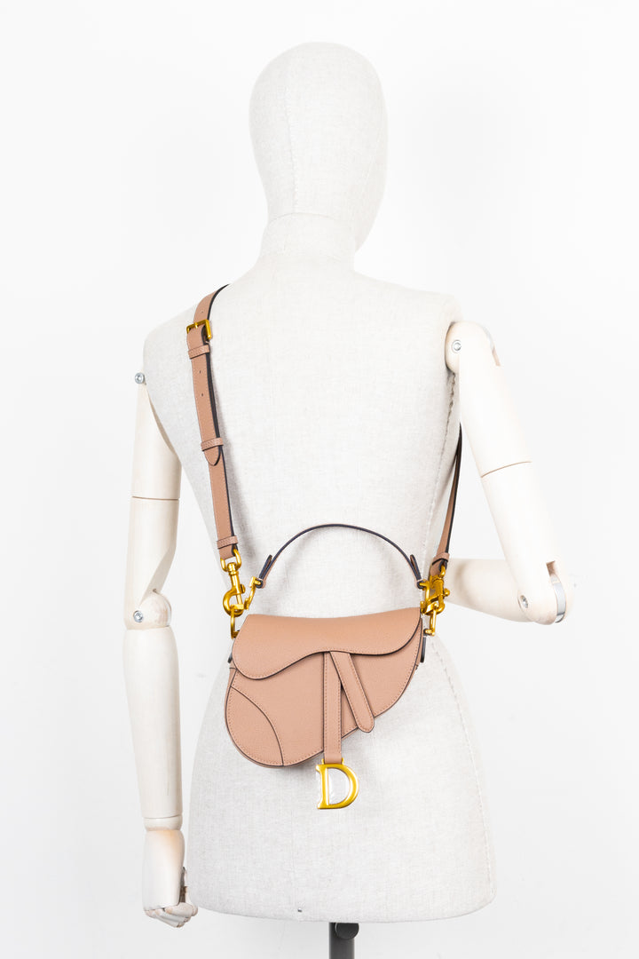 CHRISTIAN DIOR Mini Saddle Bag with Strap Taupe