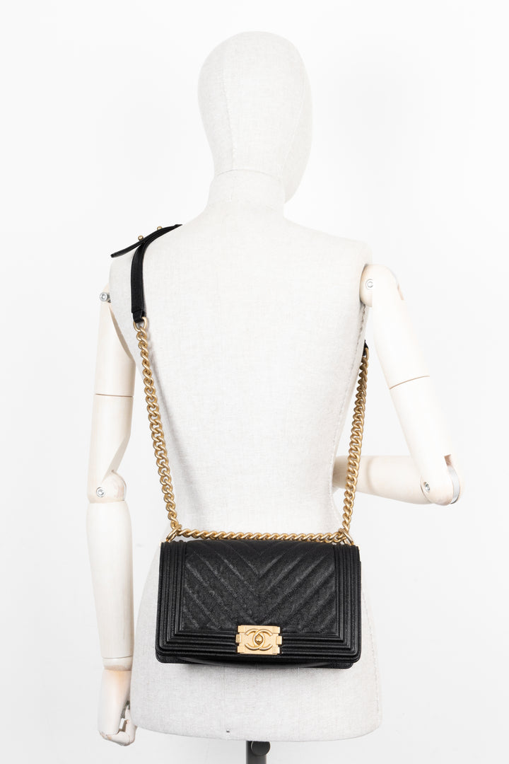 CHANEL Medium Boy Bag Grained Calfskin Black