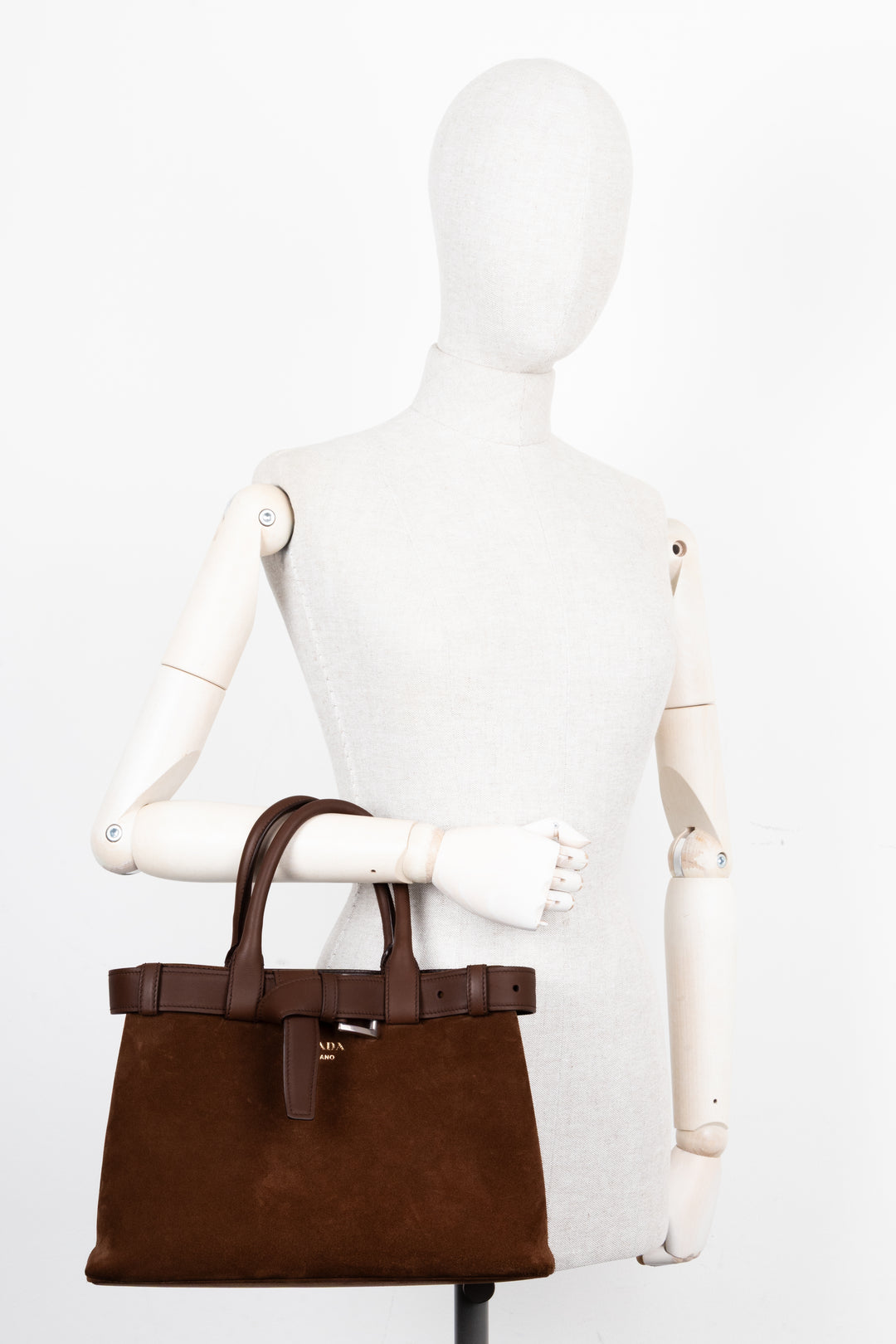 PRADA Medium Buckle Bag Suede Cocoa Brown