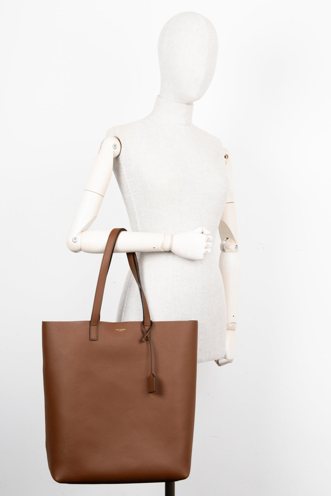 Sac shopping Bold SAINT LAURENT en cuir grainé marron