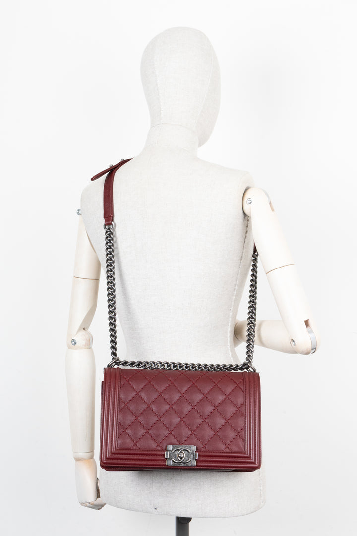 CHANEL Large Boy Bag Leather Bordeaux