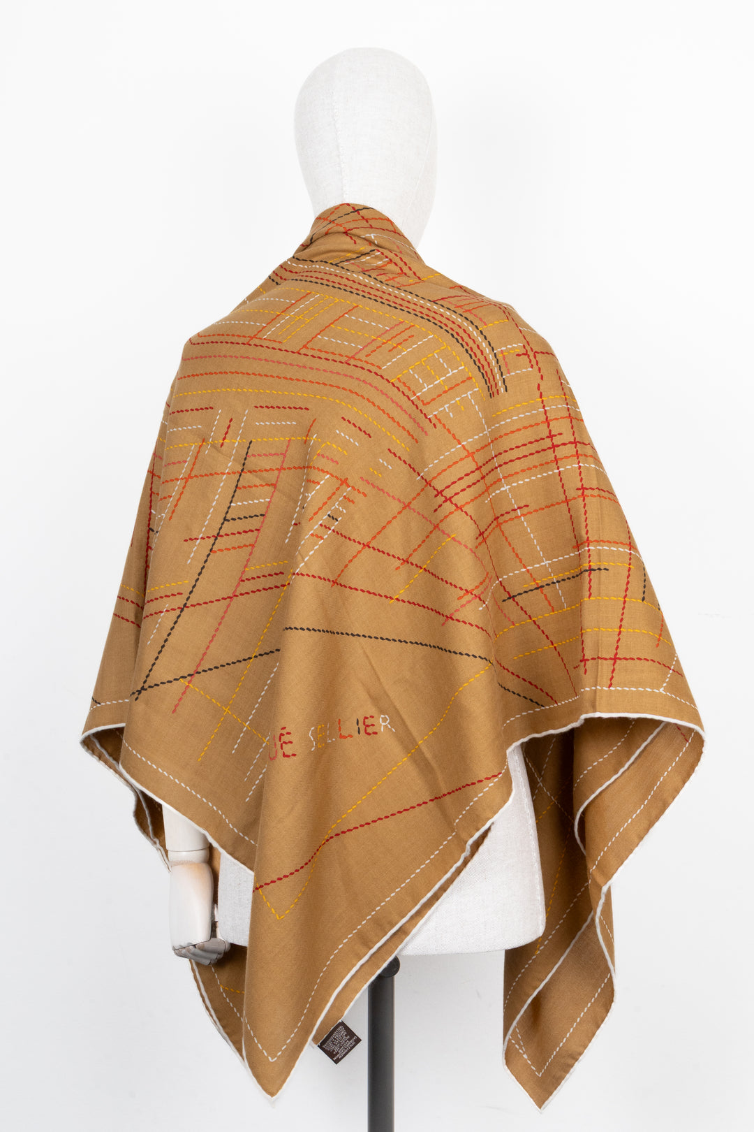 HERMÈS Piqué Sellier Scarf 140 Cashmere Caramel