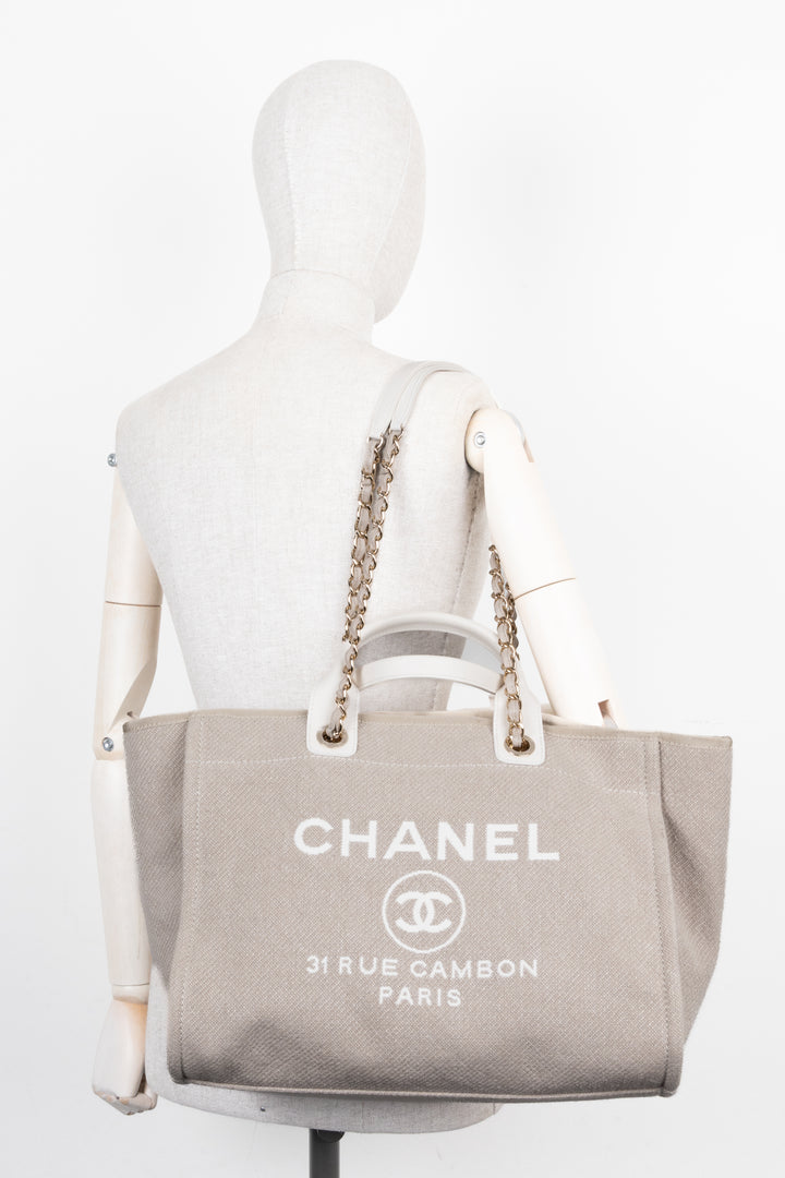 CHANEL Deauville Medium Canvas Beige