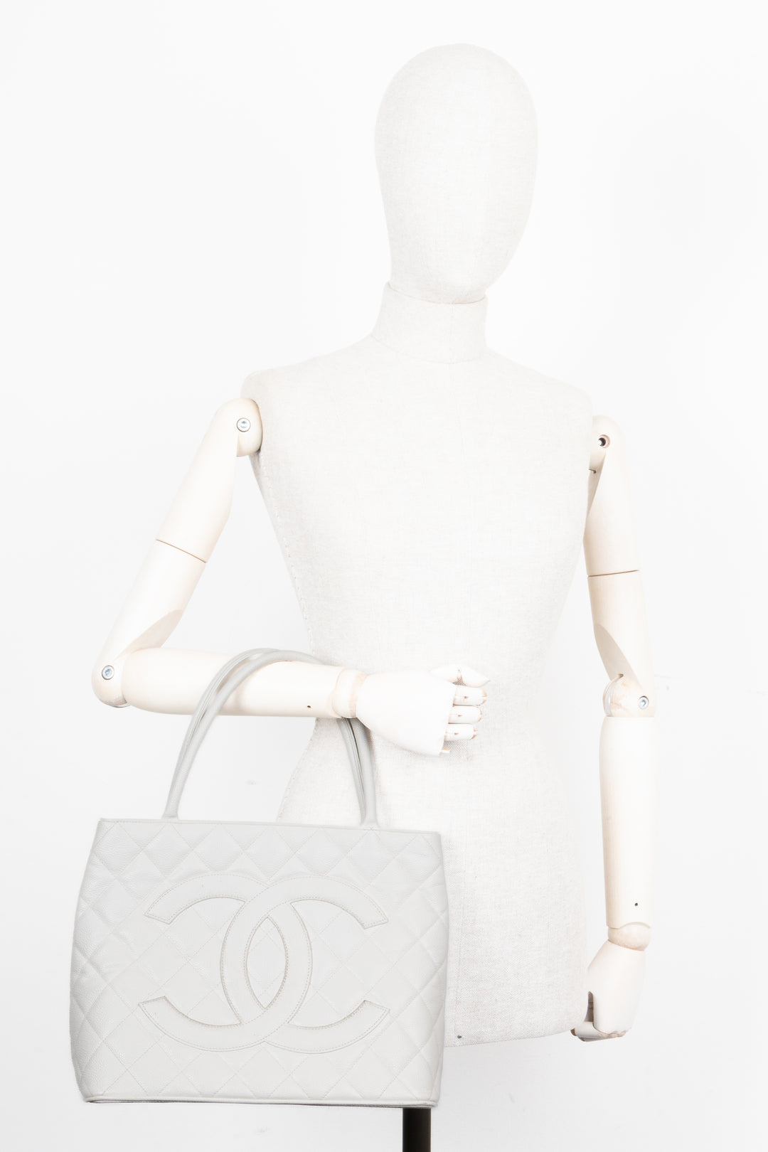 CHANEL Medaillon Tote Bag Leather White