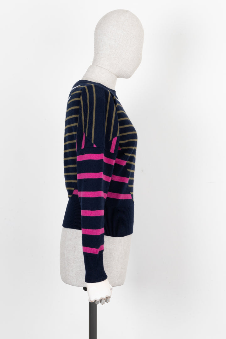 CHANEL Knit CC Cashmere Striped Navy