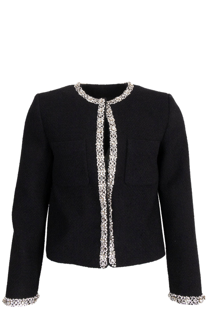 Veste en tweed noire à bordures en strass CELINE
