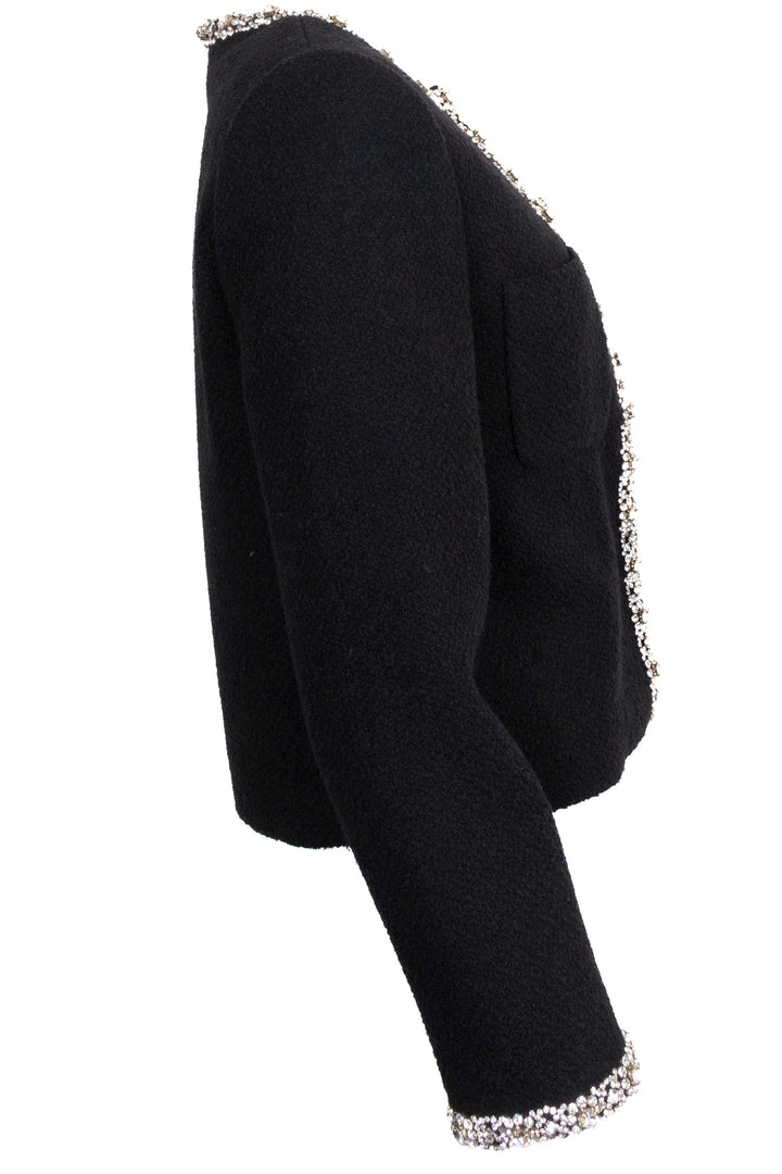 Veste en tweed noire à bordures en strass CELINE