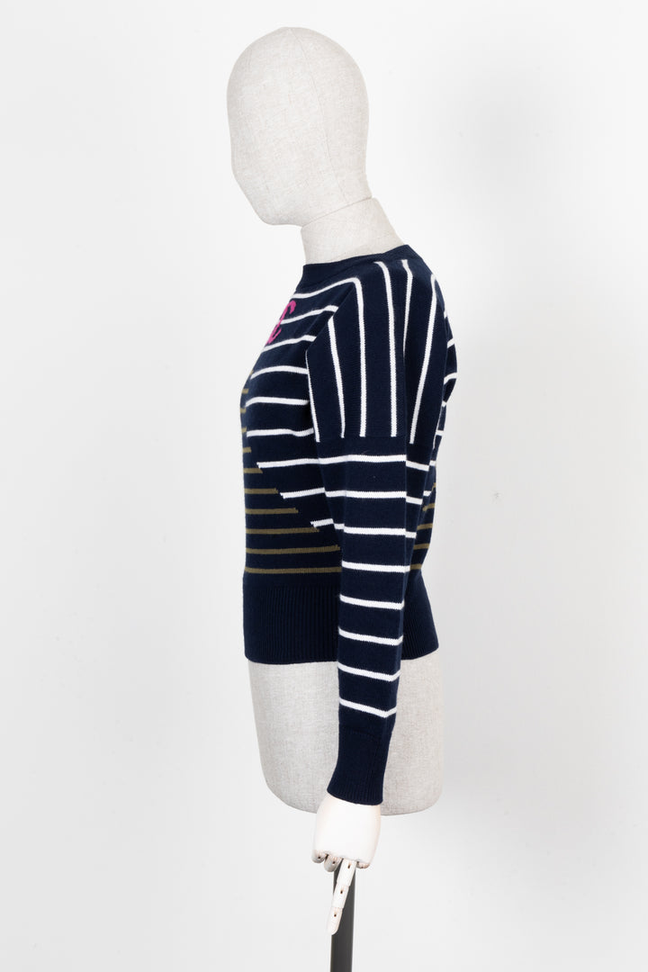 CHANEL Knit CC Cashmere Striped Navy