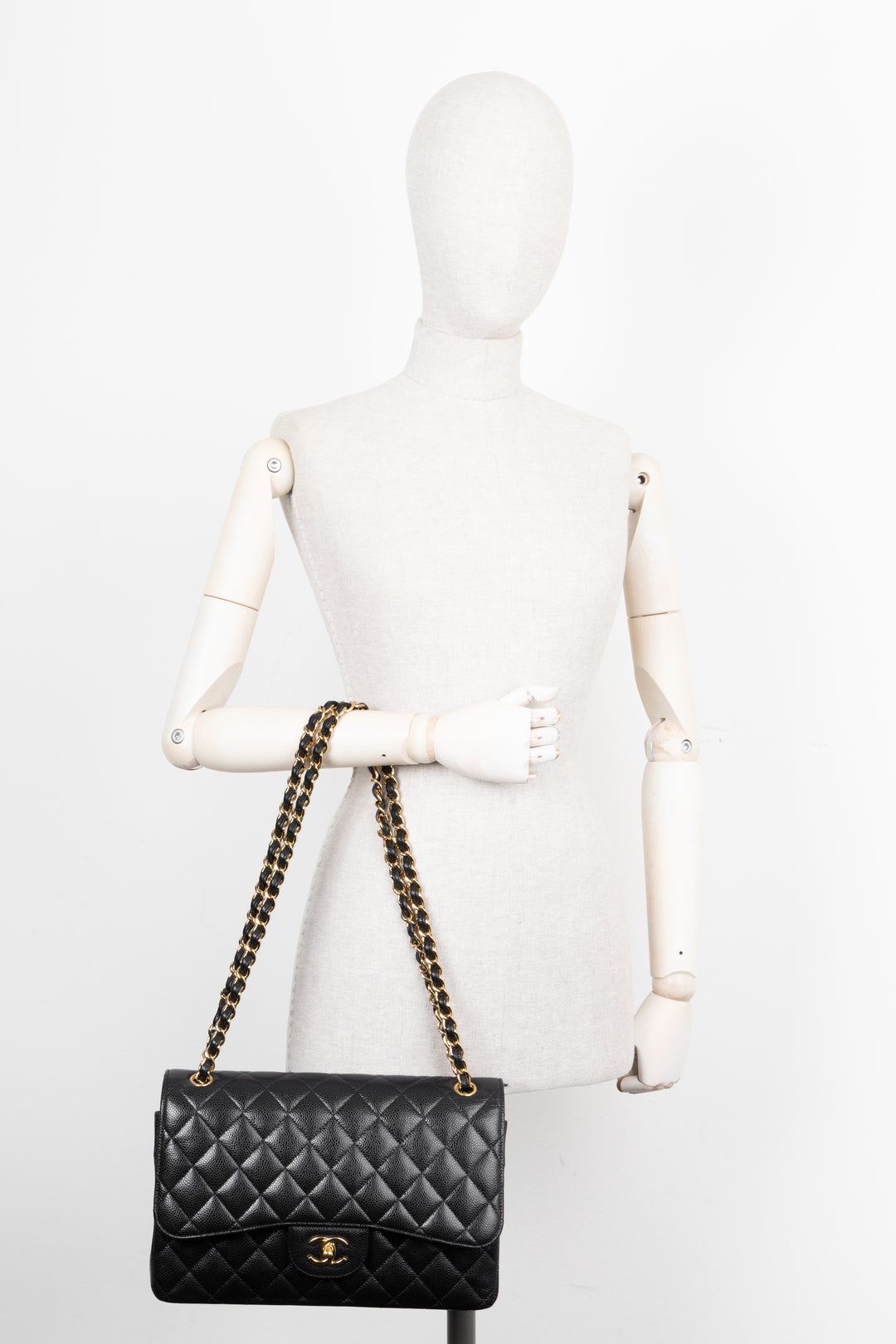 CHANEL Large Double Flap Black Caviar