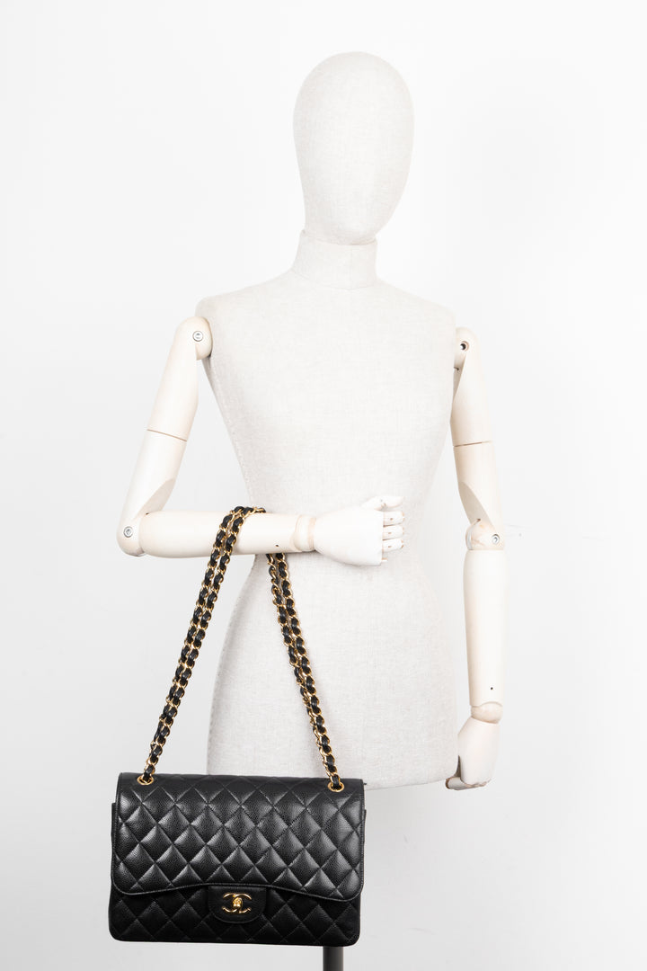 CHANEL Large Double Flap Black Caviar