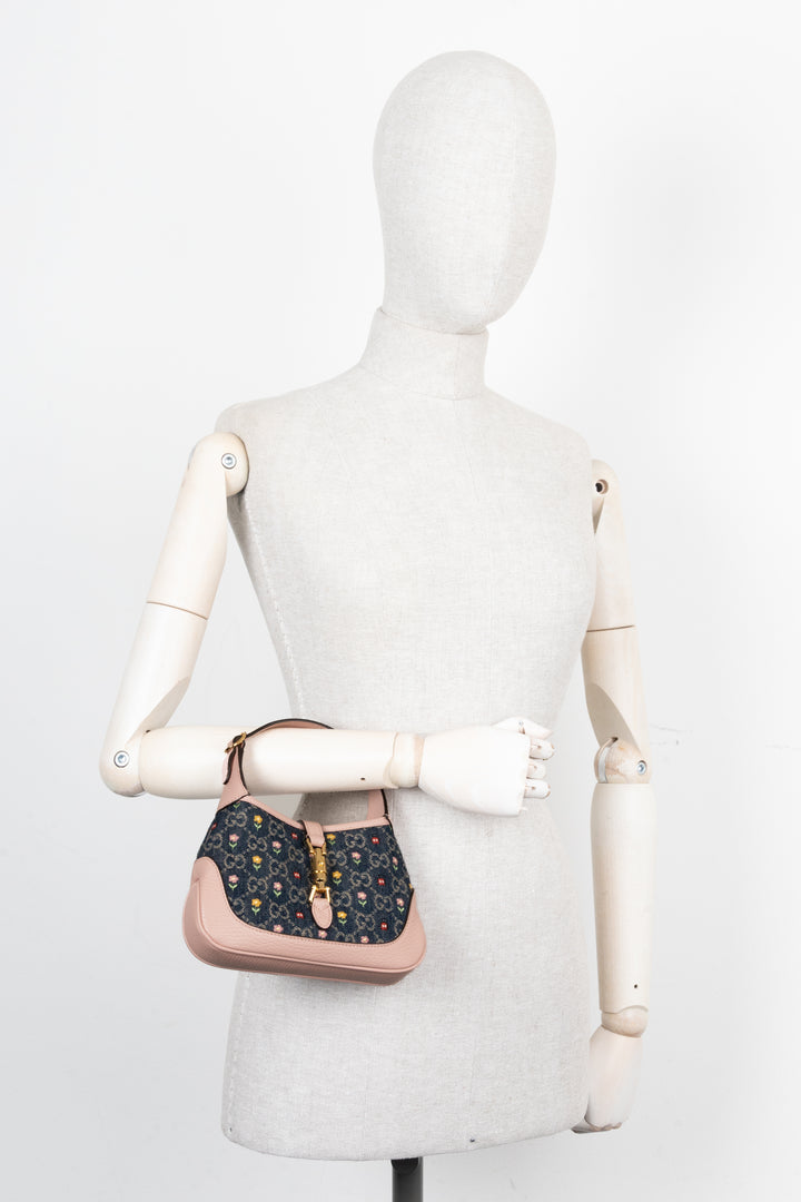 Mini-jupe en jean fleuri GUCCI 1961 Jackie Bleu Blush